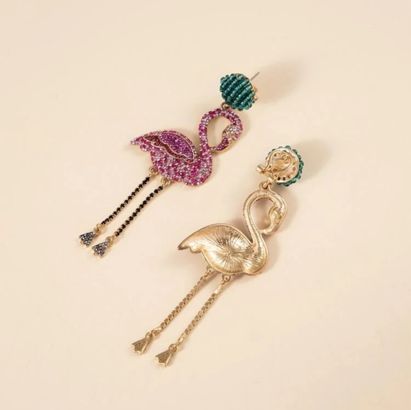 Restocked!  "Lisea"  Rhinestone Flamingo Drop Earrings Stud Earrings - Picture 6 of 7